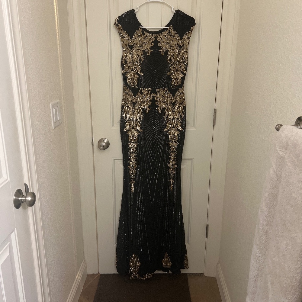 Baltic Born Black Gown with Gold Embellishment